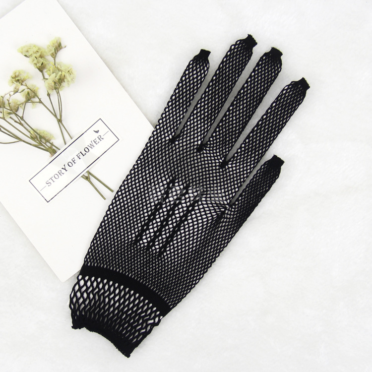Lace Mesh Wedding Gloves Women&#039;s Black and White Dress Etiquette Gloves Solid Color Fishnet Wedding Gloves