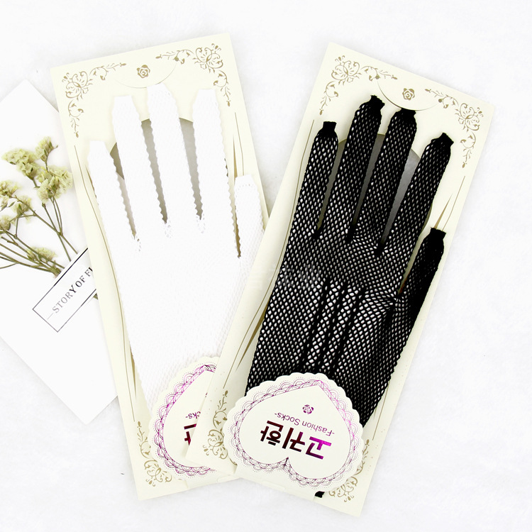 Lace Mesh Wedding Gloves Women&#039;s Black and White Dress Etiquette Gloves Solid Color Fishnet Wedding Gloves
