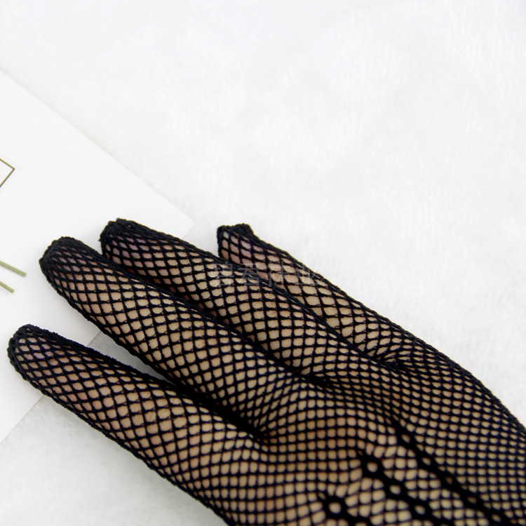 Lace Mesh Wedding Gloves Women&#039;s Black and White Dress Etiquette Gloves Solid Color Fishnet Wedding Gloves