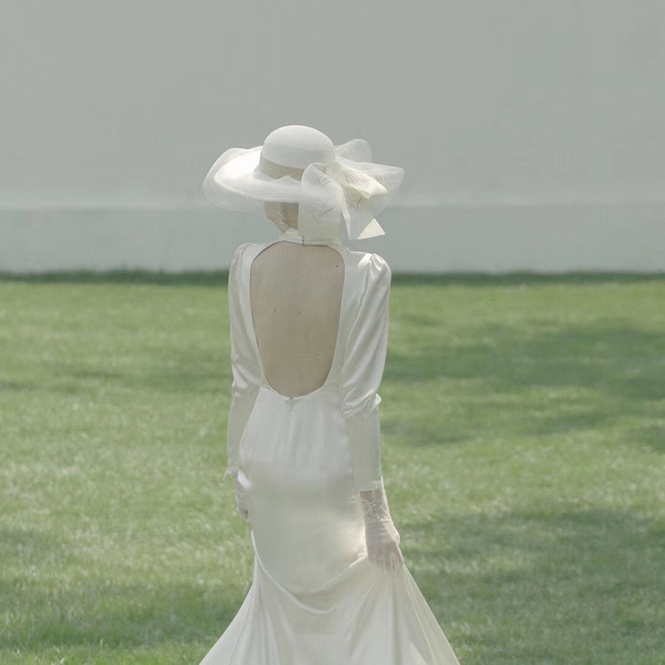 French Entry Lux Wedding Hat 2020 New Super Fairy White Satin Elegant Dress Wedding Hat
