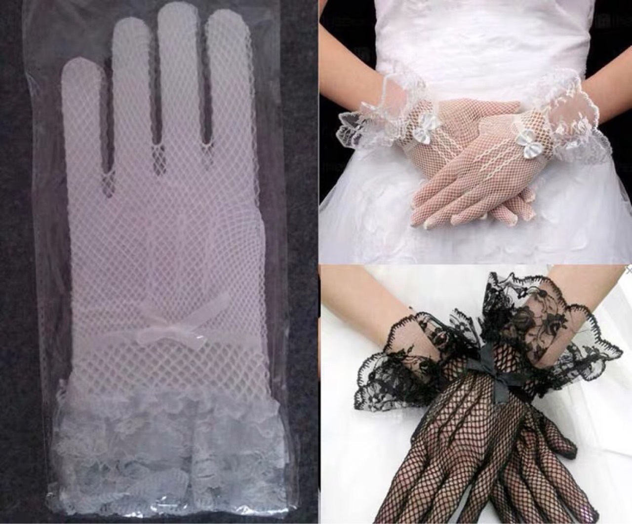 Cross-Border Bridal Wedding Gloves Fishnet Bow Wedding Dress And Cheongsam Wedding Gloves