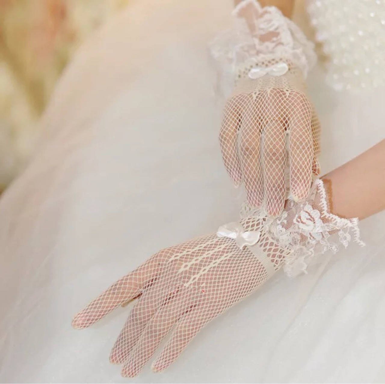 Cross-Border Bridal Wedding Gloves Fishnet Bow Wedding Dress And Cheongsam Wedding Gloves
