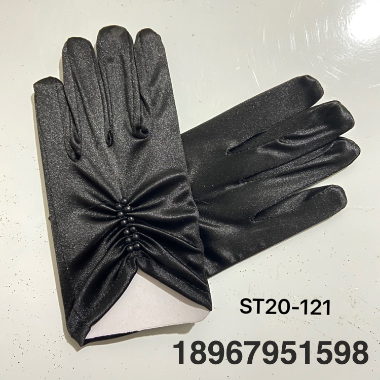 Children&#039;s Wedding Dress Dress Gloves Stretch Satin Cuff Double Row Bead Short Wedding Gloves Factory Direct Sales