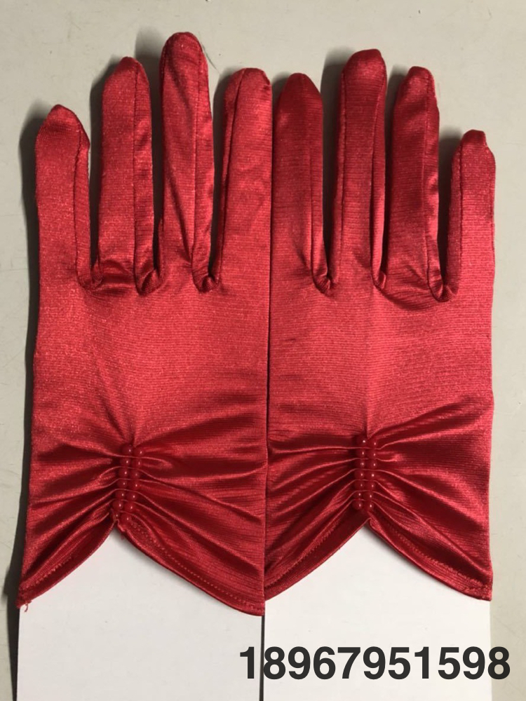 Children&#039;s Wedding Dress Dress Gloves Stretch Satin Cuff Double Row Bead Short Wedding Gloves Factory Direct Sales