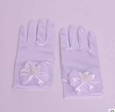 Children's Wedding Dress Dress Gloves Stretch Satin Cuff Double Row Bead Short Wedding Gloves Factory Direct Sales