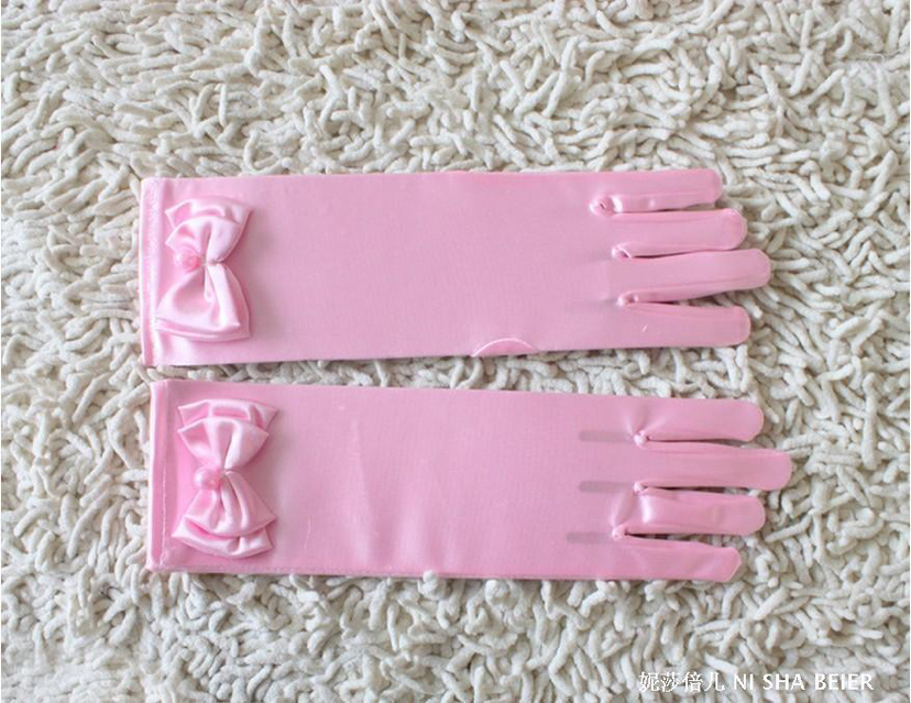 Children's Wedding Dress Dress Gloves Stretch Satin Cuff Double Row Bead Short Wedding Gloves Factory Direct Sales