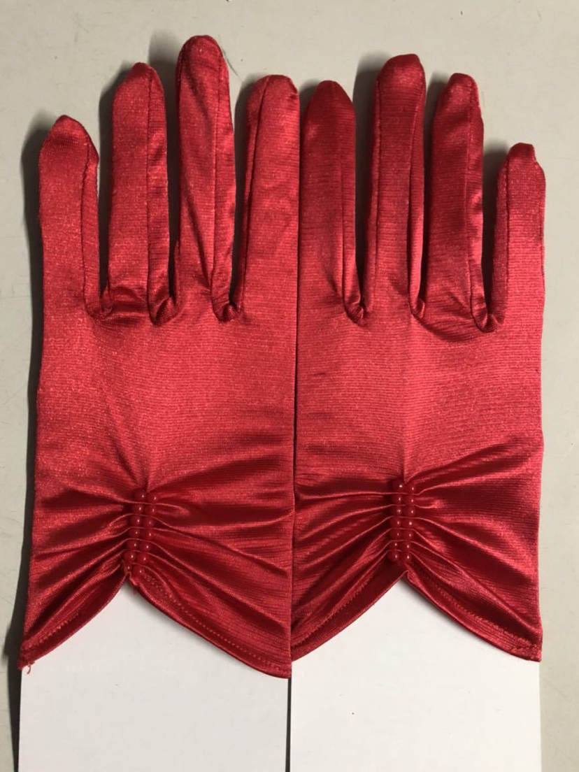 Children's Wedding Dress Dress Gloves Stretch Satin Cuff Double Row Bead Short Wedding Gloves Factory Direct Sales