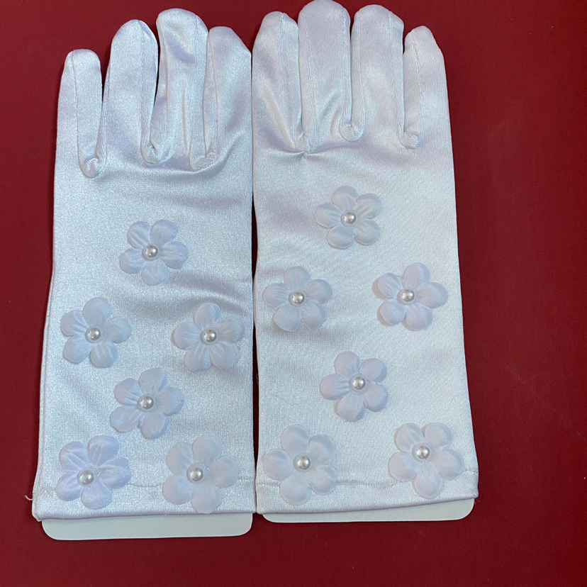 Children's Wedding Dress Dress Gloves Stretch Satin Cuff Double Row Bead Short Wedding Gloves Factory Direct Sales