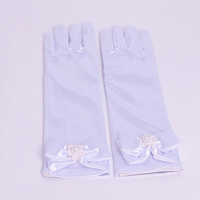 Children's Wedding Dress Dress Gloves Stretch Satin Cuff Double Row Bead Short Wedding Gloves Factory Direct Sales