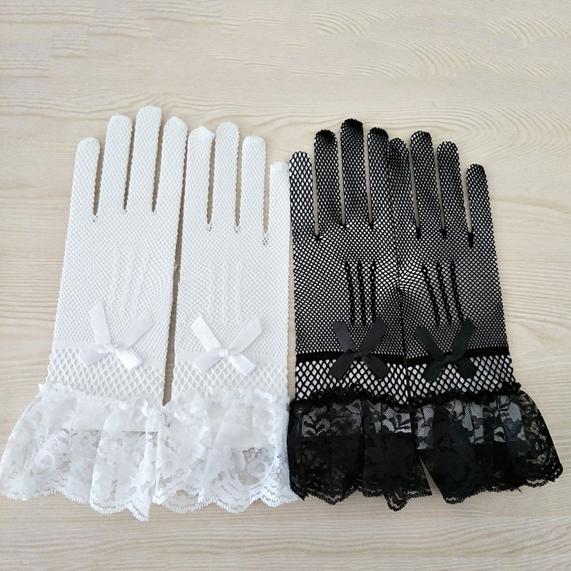 Wedding Gloves High Elastic Knitted Mesh S58 Black and White Lace Lace Gloves Performing Costumes Gloves