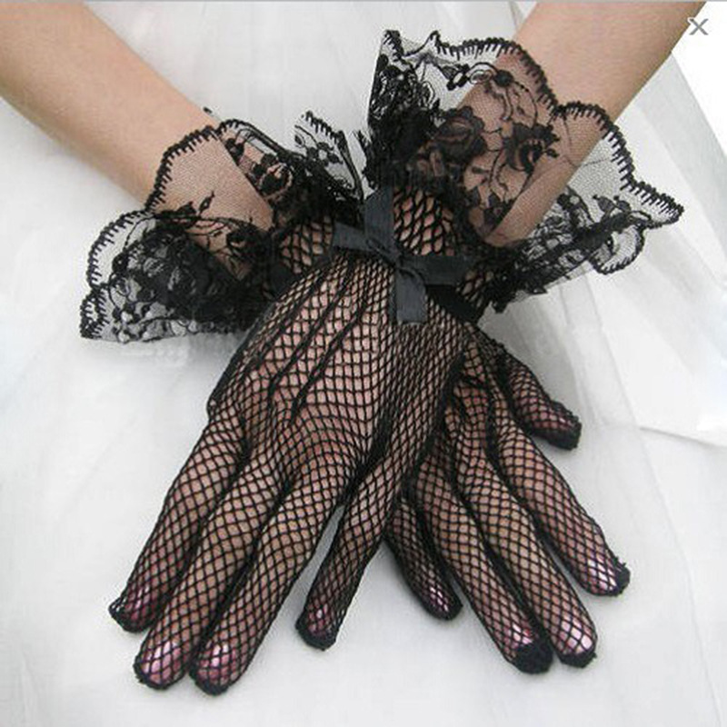 Wedding Gloves High Elastic Knitted Mesh S58 Black and White Lace Lace Gloves Performing Costumes Gloves