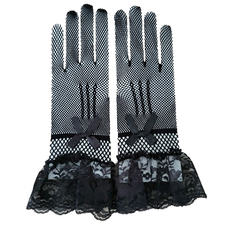 Wedding Gloves High Elastic Knitted Mesh S58 Black and White Lace Lace Gloves Performing Costumes Gloves