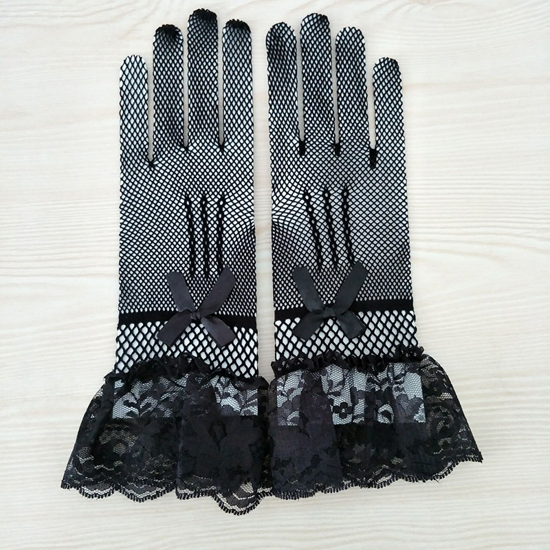 Wedding Gloves High Elastic Knitted Mesh S58 Black and White Lace Lace Gloves Performing Costumes Gloves Wedding Gloves High Elastic Knitted Mesh S58 Black and White Lace Lace Gloves Performing Costumes Gloves