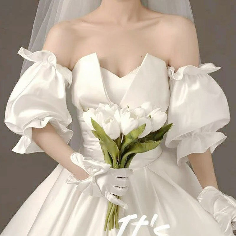 Wedding Gloves Arms Hiding Bridal Pearl Beautiful Gloves Long Mesh Lace White Yarn Wedding Dress Oversleeves Trip Shoot