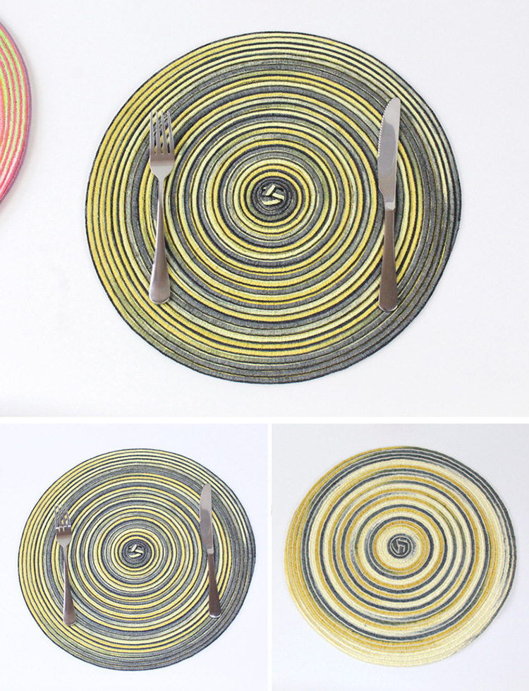 European Ins Fengcai Colored Riband Dyed Paper Straw Woven Anti-Scald Placemat Teacup Mat round Plate Mat Bowl Mat