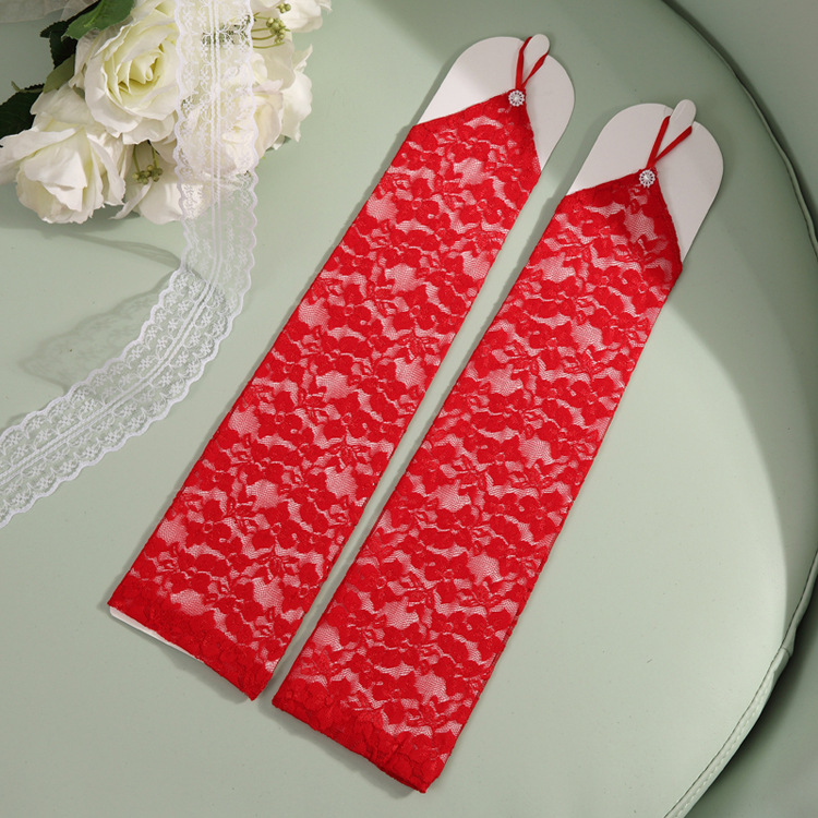 Bridal Wedding Gloves Lace Red White Wedding Gloves Wedding Ceremony Gloves Short Long Satin Gloves