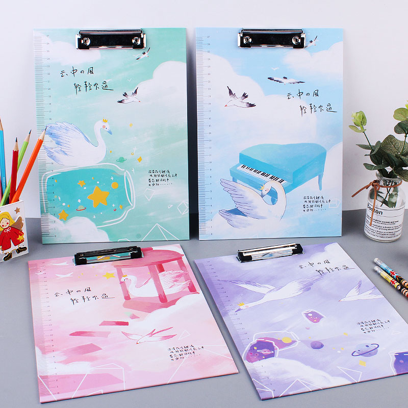 Fresh Cartoon A4 Folder Student Minimalist Paper Clip Stationery Material Plate Holder Pad Plate Holder Bill Plywood