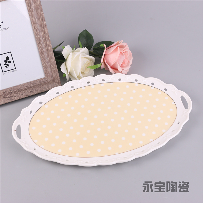Ceramic Korean Style round Color Plate Dish Posing Props Paper Pallet Photo Background Plate Fruit and Vegetable Plate Tray