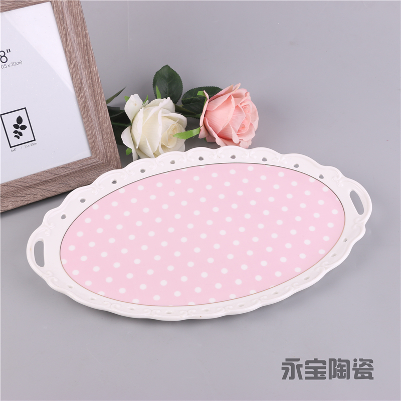 Ceramic Korean Style round Color Plate Dish Posing Props Paper Pallet Photo Background Plate Fruit and Vegetable Plate Tray