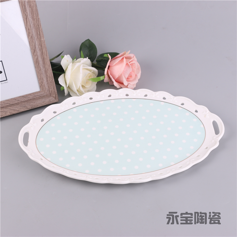 Ceramic Korean Style round Color Plate Dish Posing Props Paper Pallet Photo Background Plate Fruit and Vegetable Plate Tray