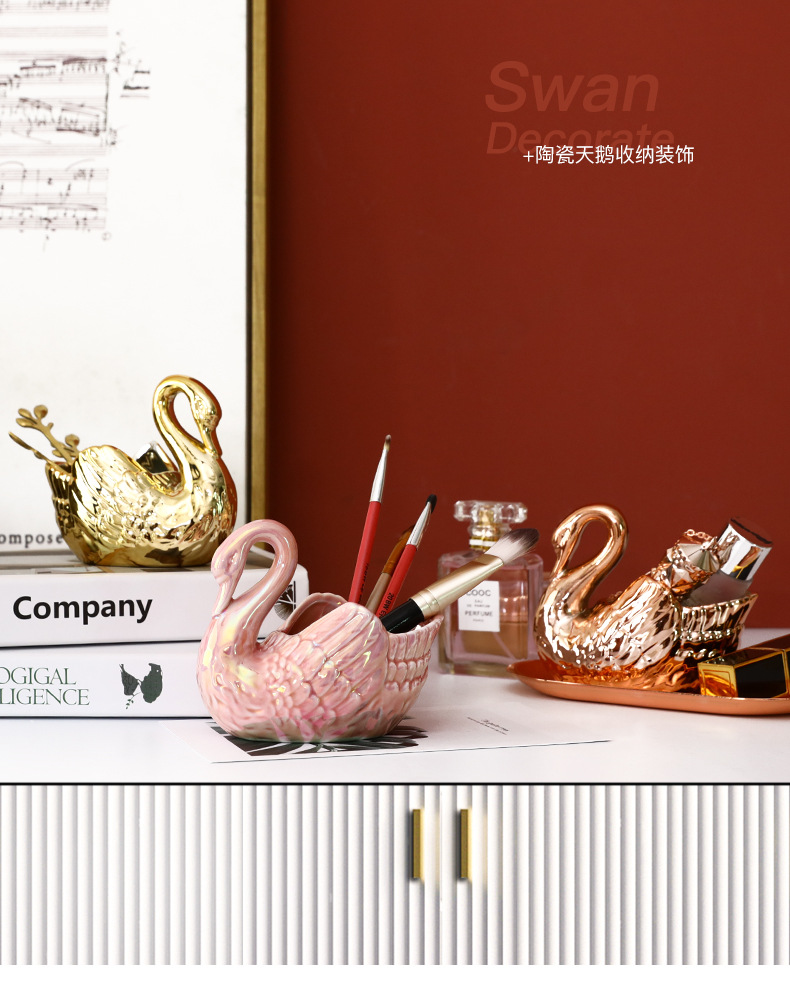 Nordic Light Luxury Pure Ceramic Swan Jewelry Box Pen Holder Brush Makeup Tube Brush Girly Bedroom Romantic Wedding Decoration Nordic Light Luxury Pure Ceramic Swan Jewelry Box Pen Holder Brush Makeup Tube Brush Girly Bedroom Romantic Wedding Decoration