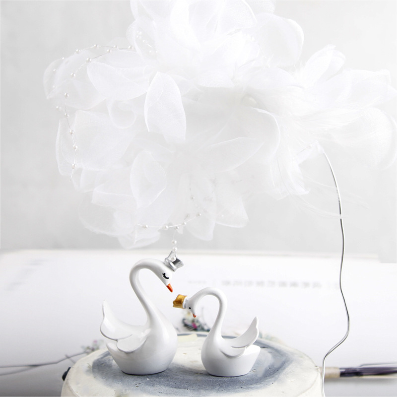 Day Crown White Swan Feather Birthday Cake Decoration Card Beautiful Wedding Dessert Table Flags Wedding Swan