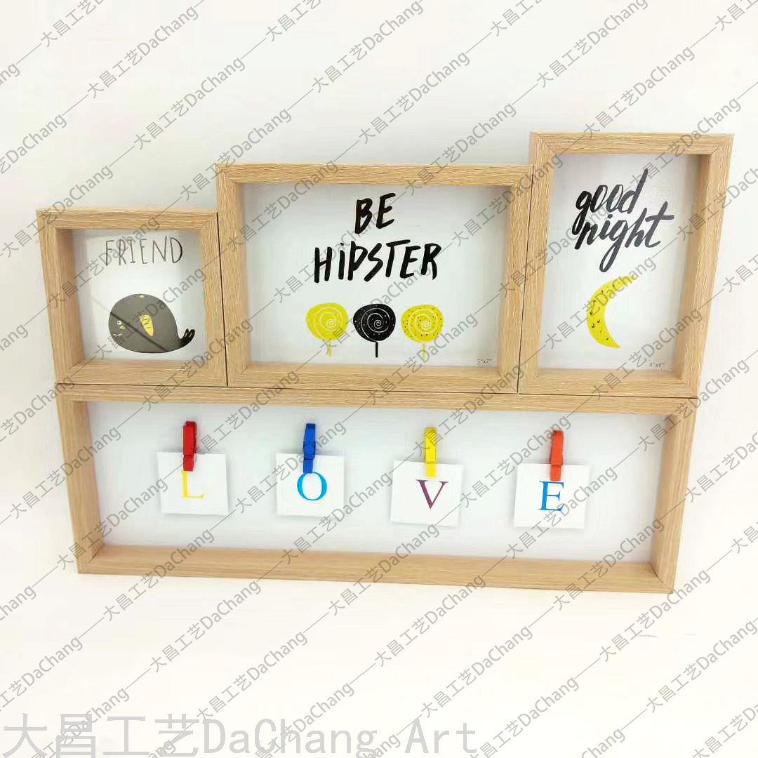 Functional Combination Picture Frame Decorative Painting Clock Wall Hanging Solid Wood Photo Wall Combination Custom Wedding Photo Frame Photo