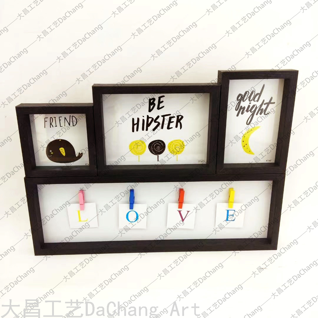Functional Combination Picture Frame Decorative Painting Clock Wall Hanging Solid Wood Photo Wall Combination Custom Wedding Photo Frame Photo