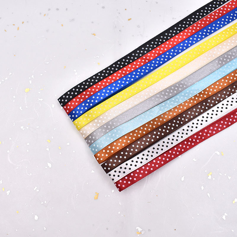 Factory Direct Sales 3 Points 1cm Printing Dot Ribbon Bridal Bouquet Gift Printing Colorful Narrow Goods Ribbon Printing Dot