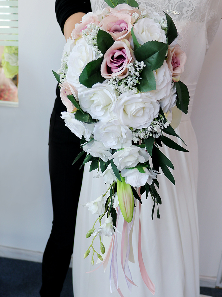 Bridal Bouquet  Bridal Bouquet European Style Fresh White Series Artificial Rose Bouquet Multi-Color Customizable