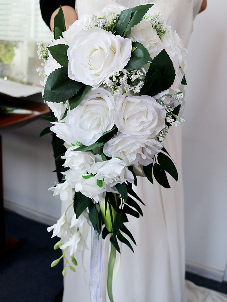 Bridal Bouquet  Bridal Bouquet European Style Fresh White Series Artificial Rose Bouquet Multi-Color Customizable