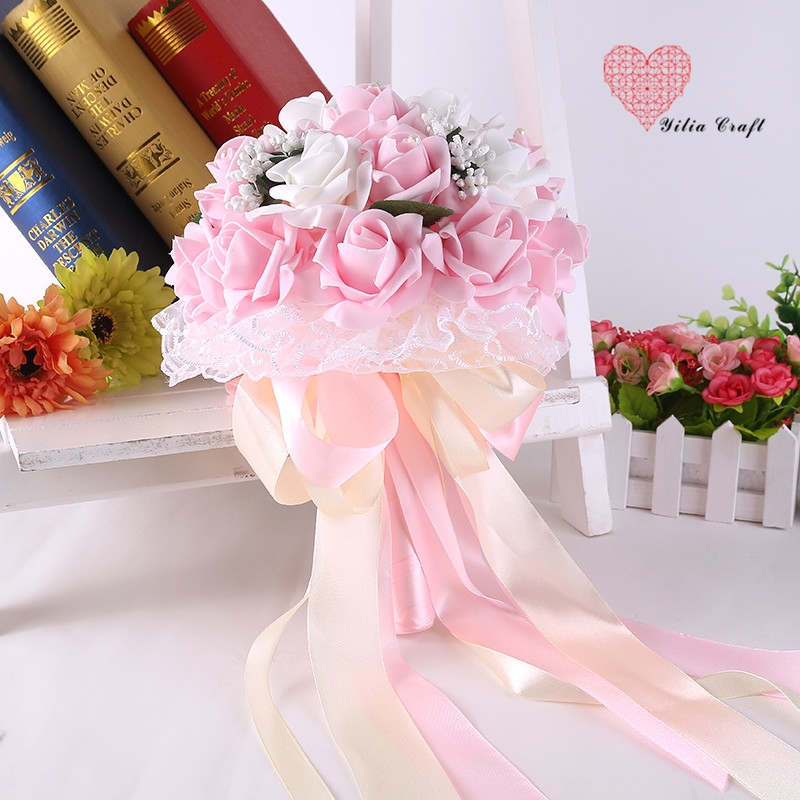 Artificial foam artificial flower bridal bouquet simulation double - colored rose Korean style.
