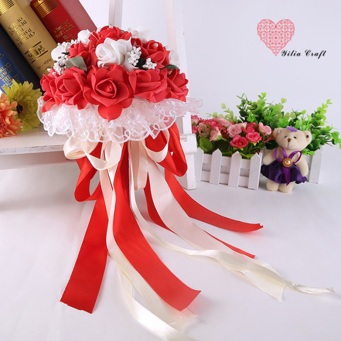 Artificial foam artificial flower bridal bouquet simulation double - colored rose Korean style.