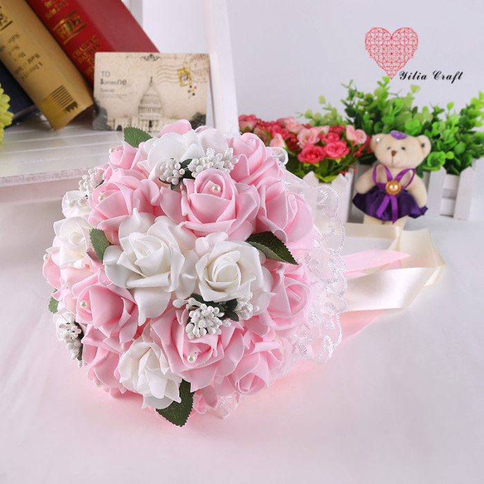 Artificial foam artificial flower bridal bouquet simulation double - colored rose Korean style.