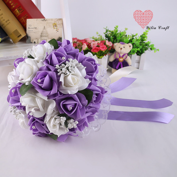 Artificial foam artificial flower bridal bouquet simulation double - colored rose Korean style.