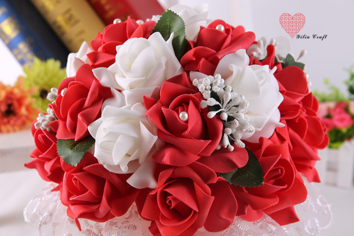 Artificial foam artificial flower bridal bouquet simulation double - colored rose Korean style.