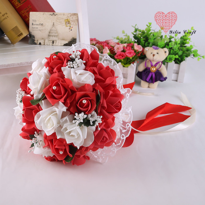 Artificial foam artificial flower bridal bouquet simulation double - colored rose Korean style.