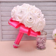Aliexpress bride diamond hand bouquet bow ribbon foam bridal bouquet factory direct sales support custom