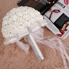 Aliexpress bride diamond hand bouquet bow ribbon foam bridal bouquet factory direct sales support custom