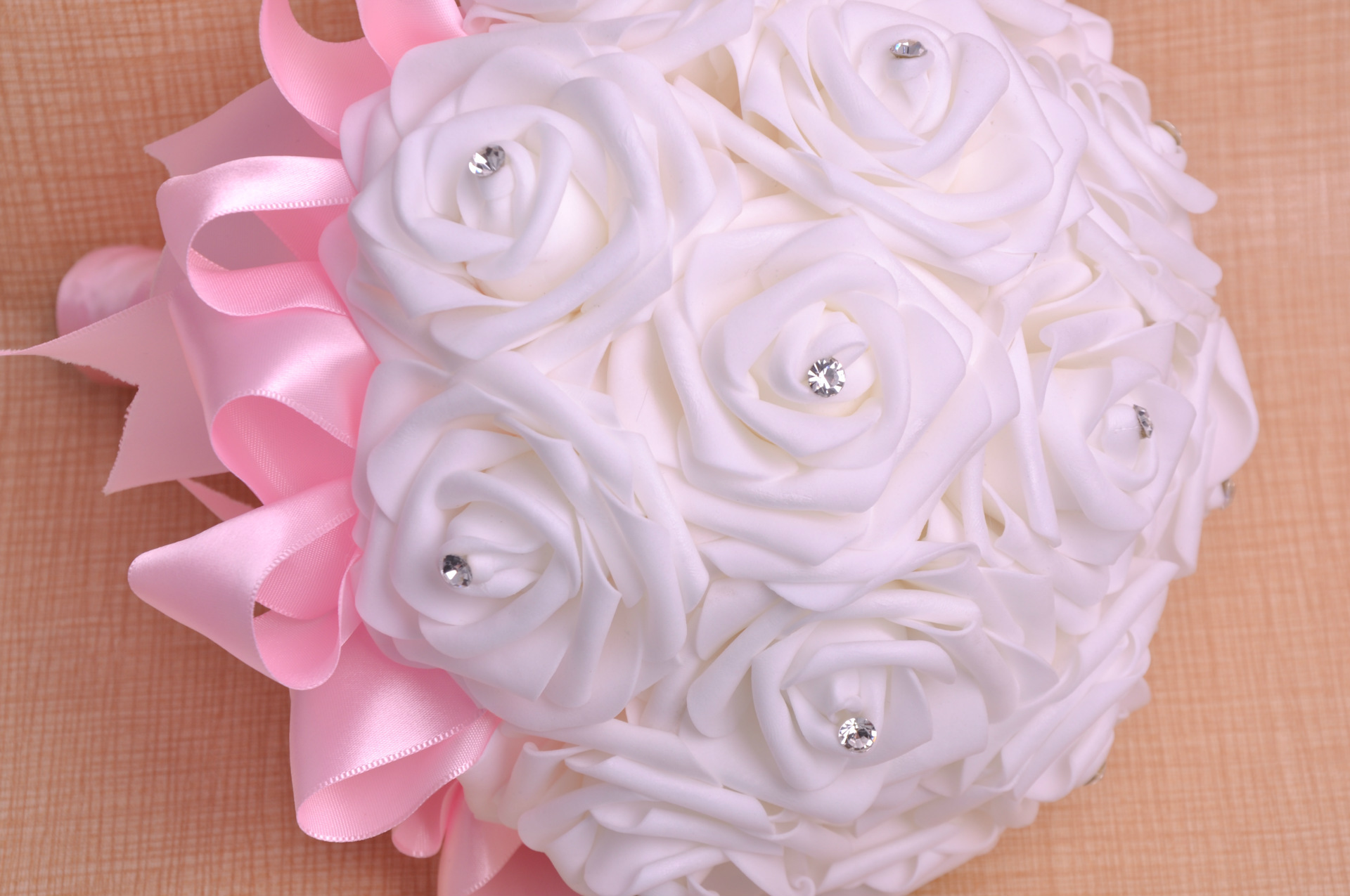 Aliexpress bride diamond hand bouquet bow ribbon foam bridal bouquet factory direct sales support custom