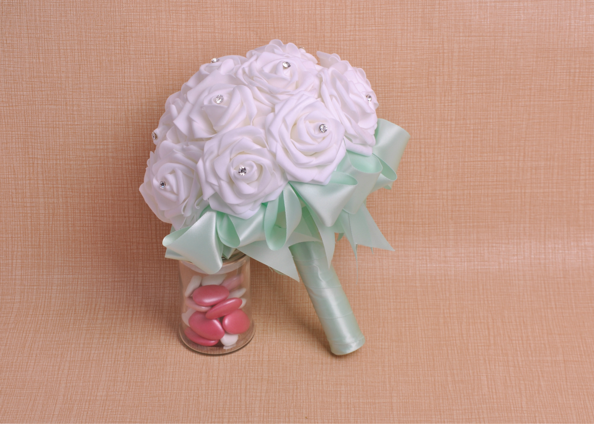Aliexpress bride diamond hand bouquet bow ribbon foam bridal bouquet factory direct sales support custom