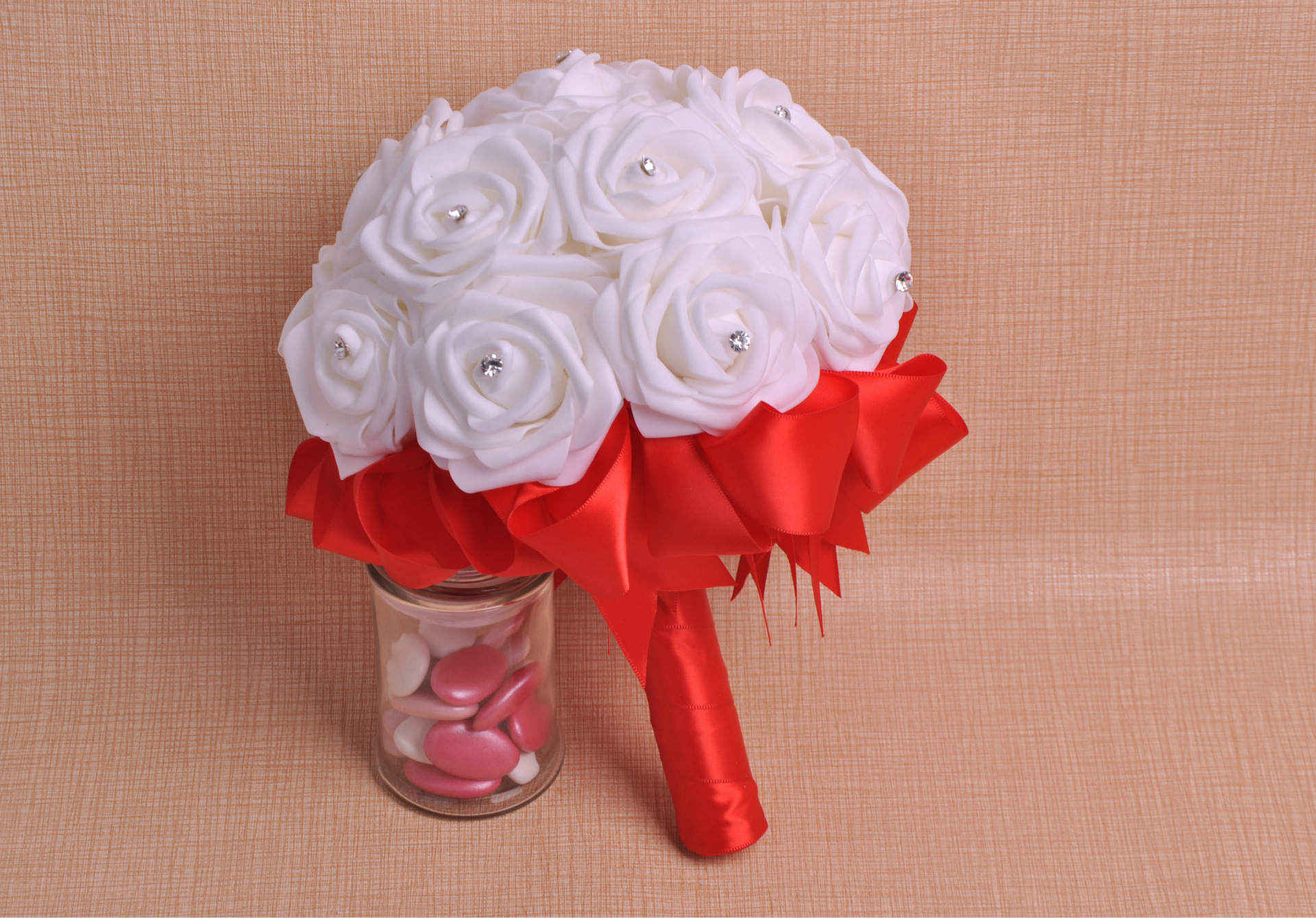 Aliexpress bride diamond hand bouquet bow ribbon foam bridal bouquet factory direct sales support custom