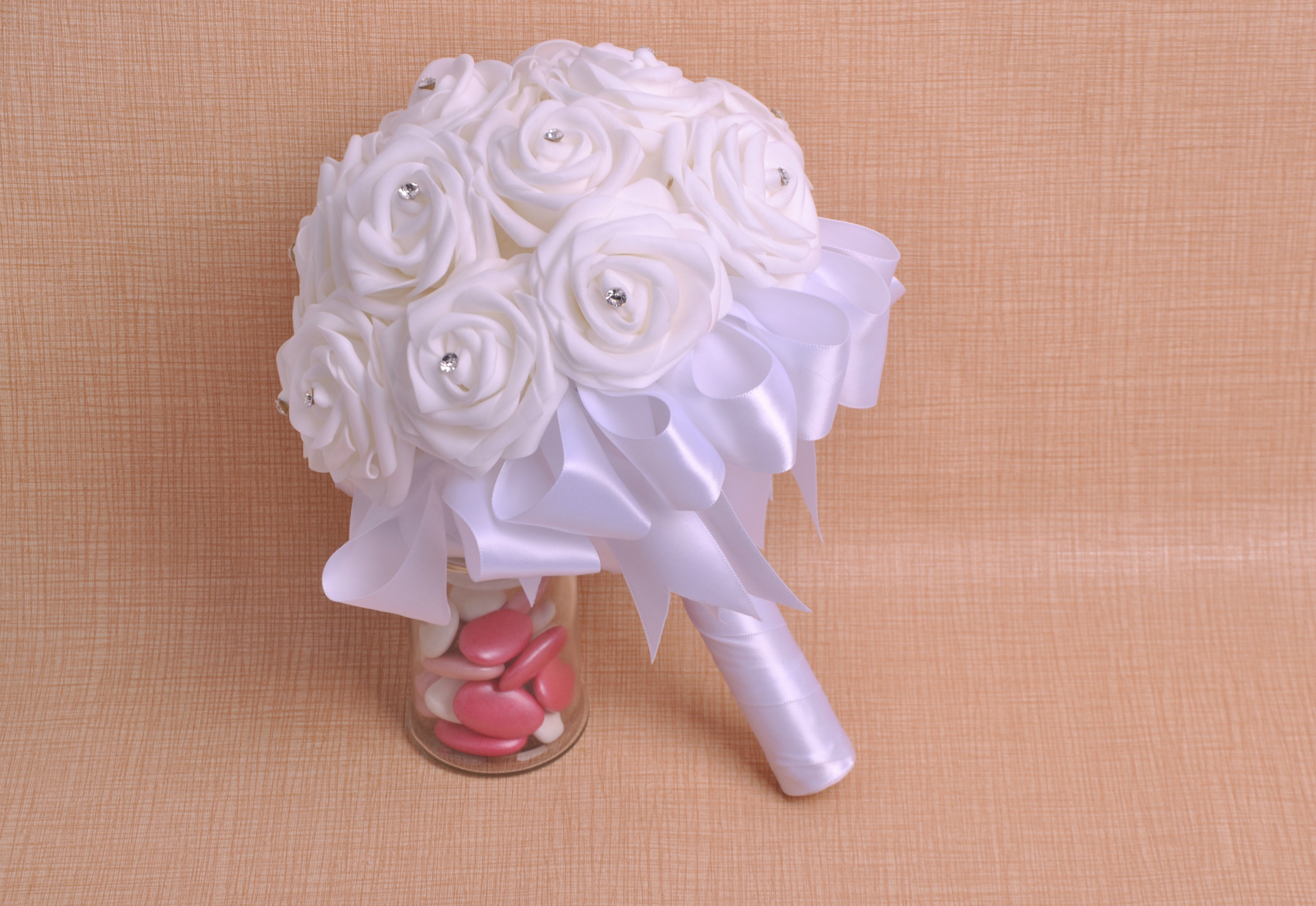 Aliexpress bride diamond hand bouquet bow ribbon foam bridal bouquet factory direct sales support custom