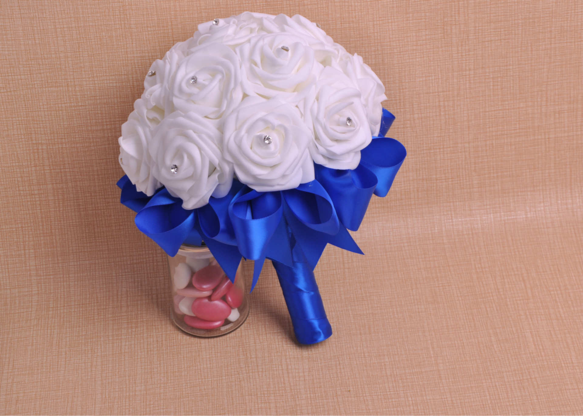 Aliexpress bride diamond hand bouquet bow ribbon foam bridal bouquet factory direct sales support custom