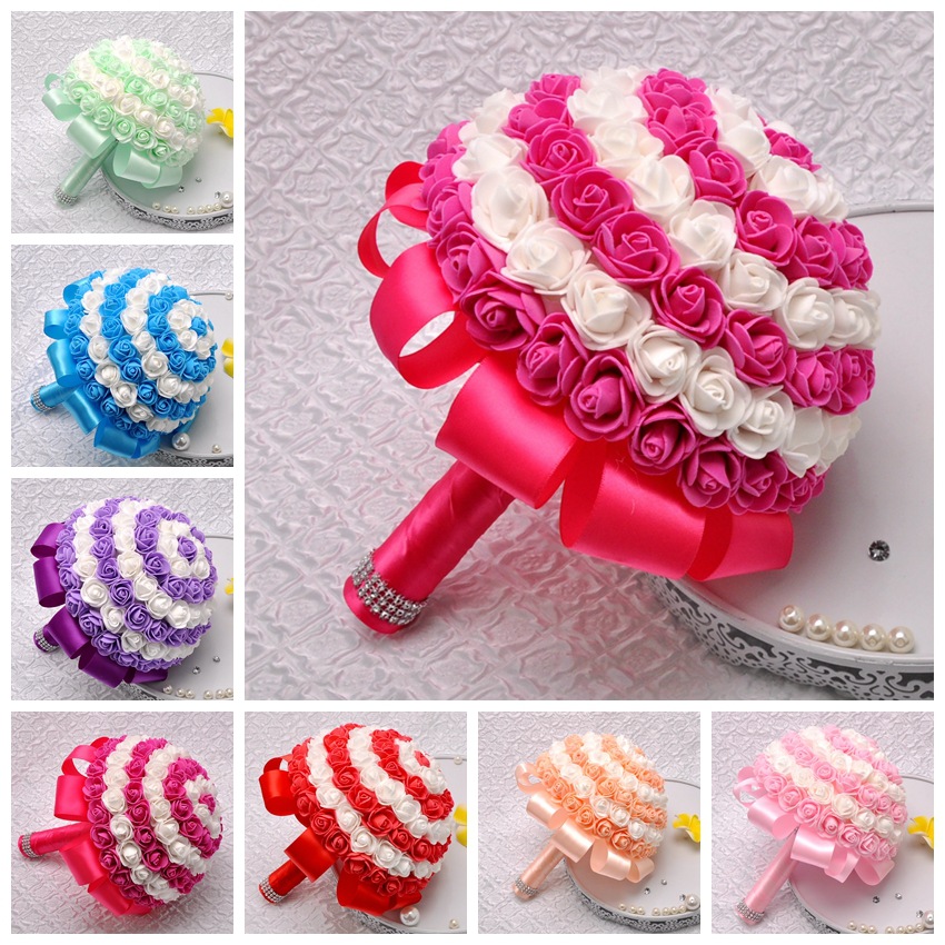 Aliexpress sales bridal bouquet candy color PE rose bridesmaid bouquet support customization