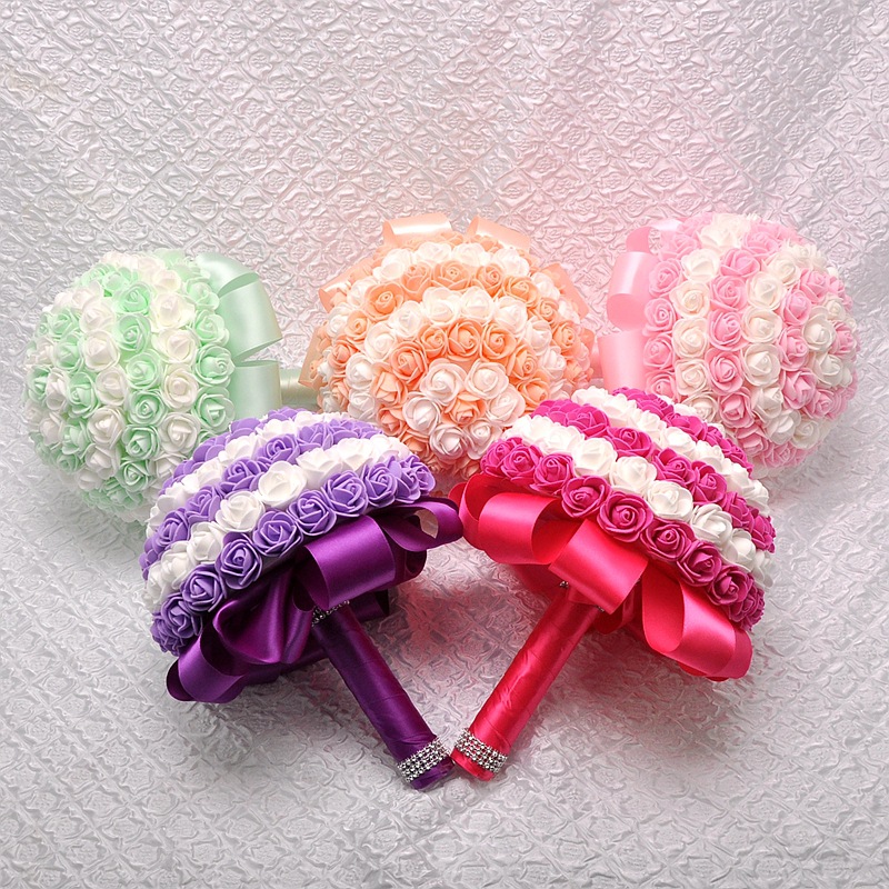 Aliexpress sales bridal bouquet candy color PE rose bridesmaid bouquet support customization