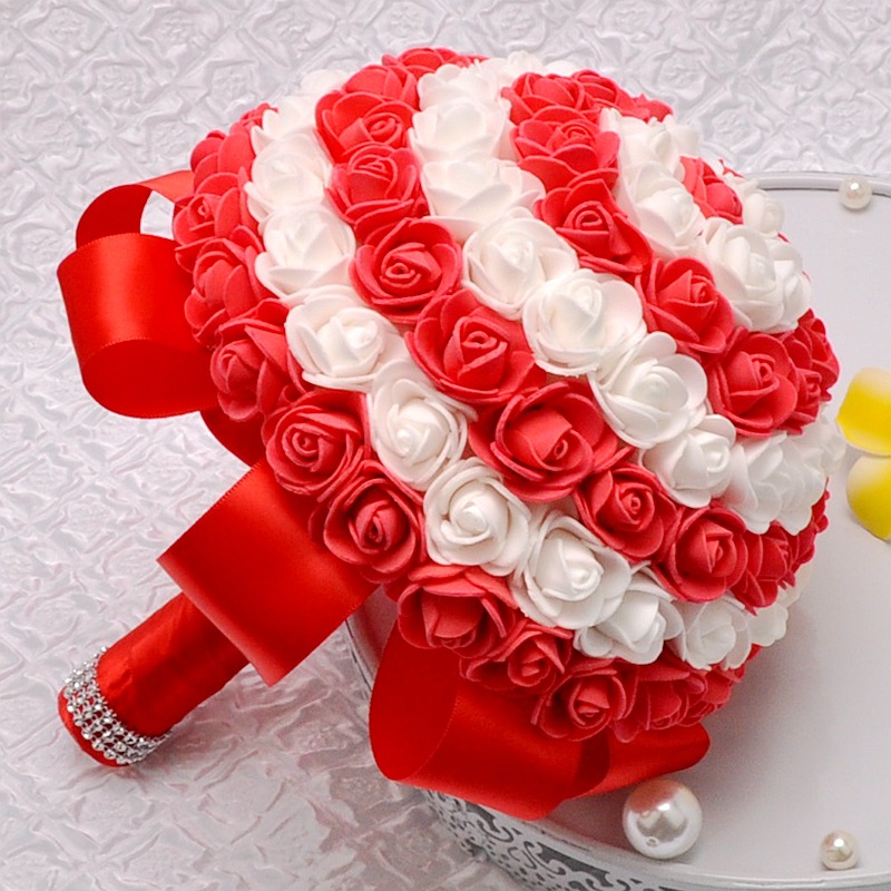 Aliexpress sales bridal bouquet candy color PE rose bridesmaid bouquet support customization