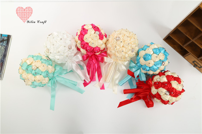 Handmade cloth art fake flower bridal bouquet simulation double - colored rose Korean style.