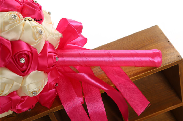 Handmade cloth art fake flower bridal bouquet simulation double - colored rose Korean style.