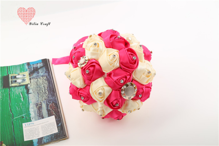 Handmade cloth art fake flower bridal bouquet simulation double - colored rose Korean style.